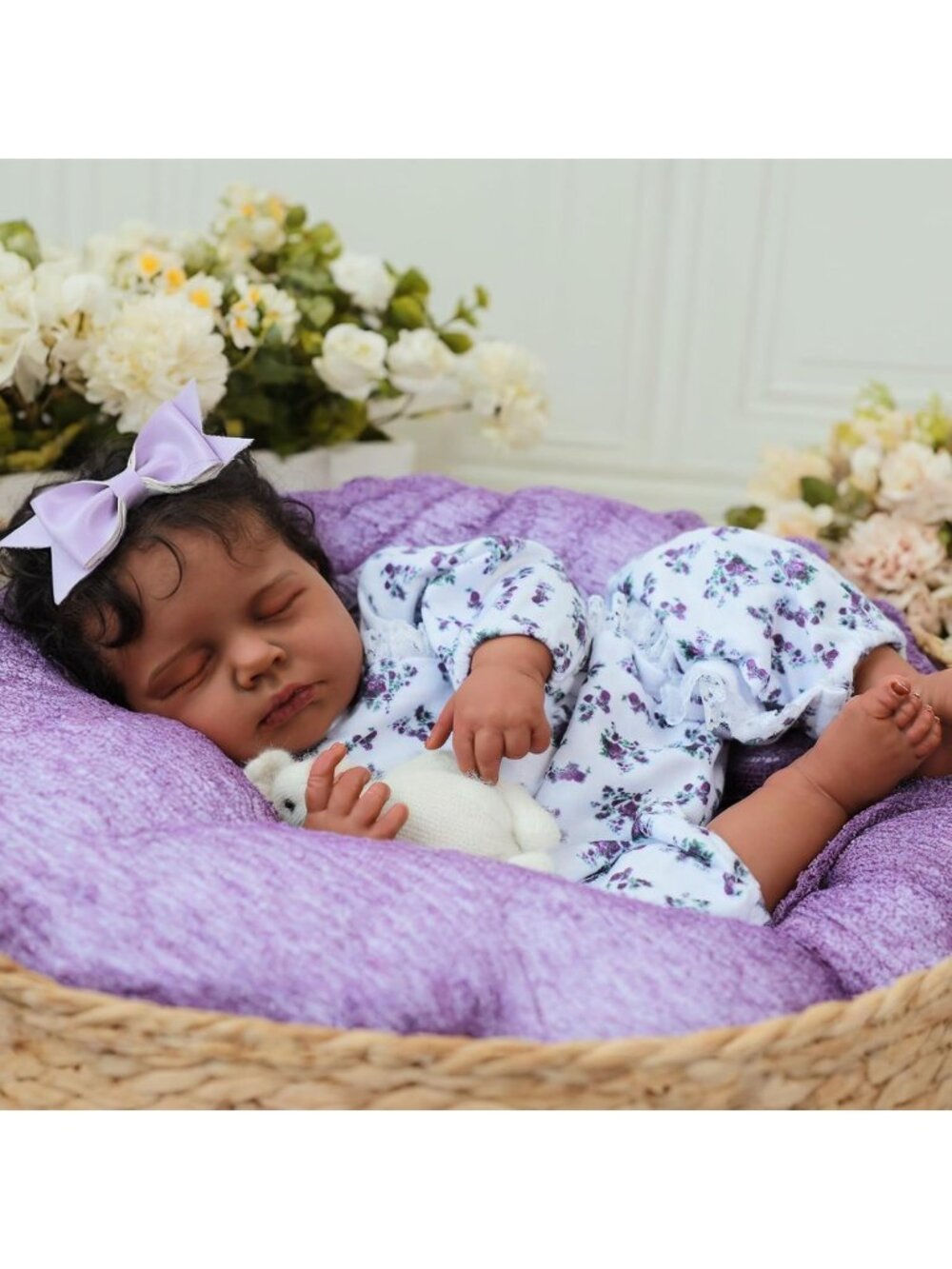 20in Realistic Black Reborn Baby Doll Girl Newborn Lace Purple Outfit